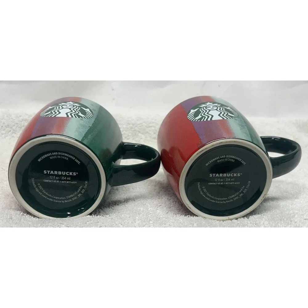 Starbucks Lot of 2 Green Red 2021 Christmas Holiday Coffe Mugs